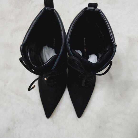 NEW Good American Scandal Black Suede Lace Up Point Toe Heeled Bootie - Picture 5 of 12